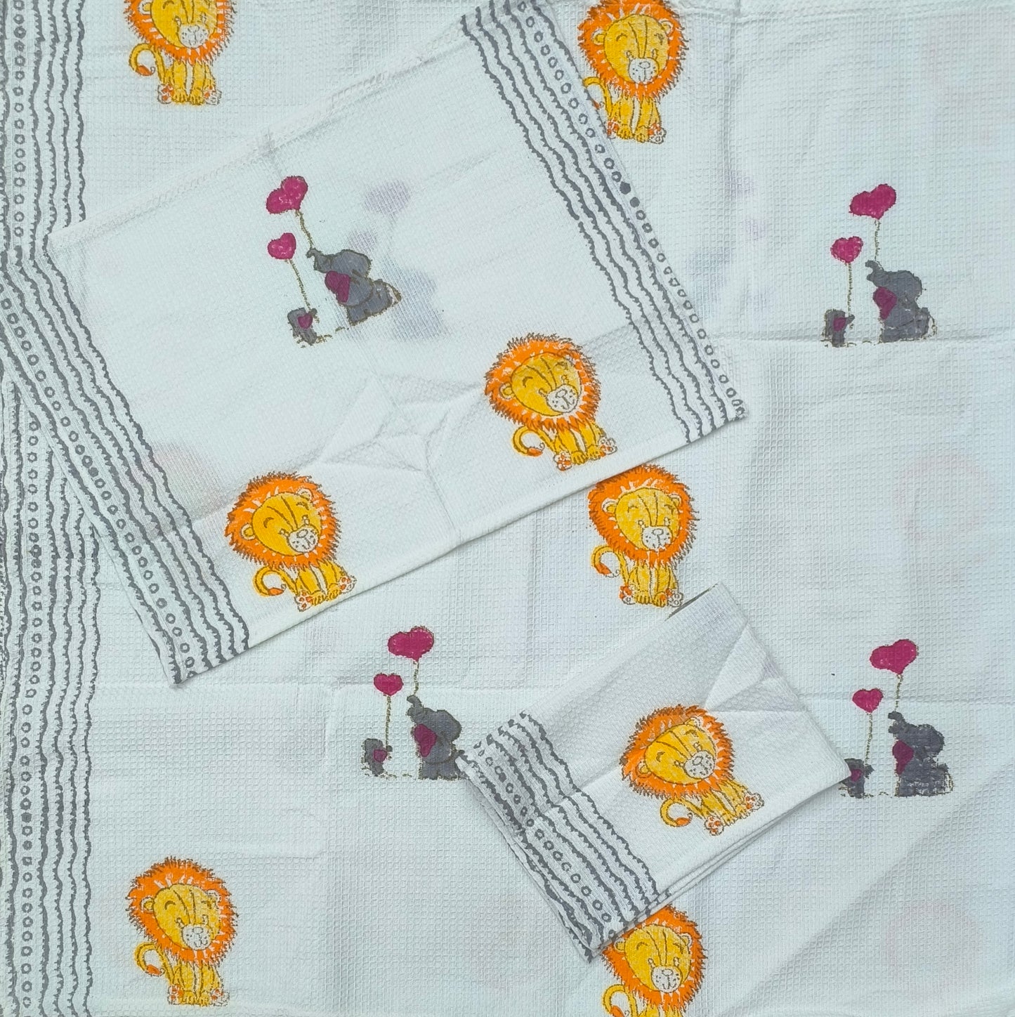 Soft & Adorable Kids Towel Set – Lion & Elephant Love Print
