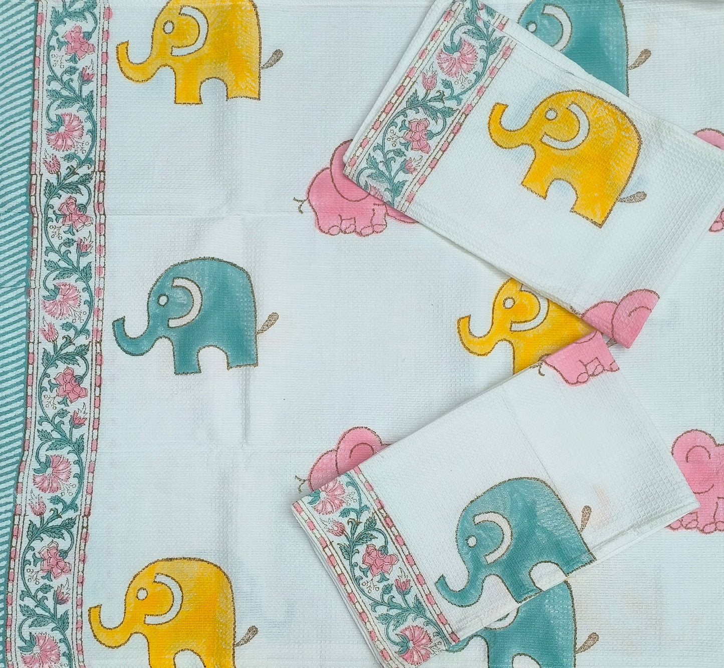 Soft & Playful Kids Towel Set – Colorful Elephant Parade