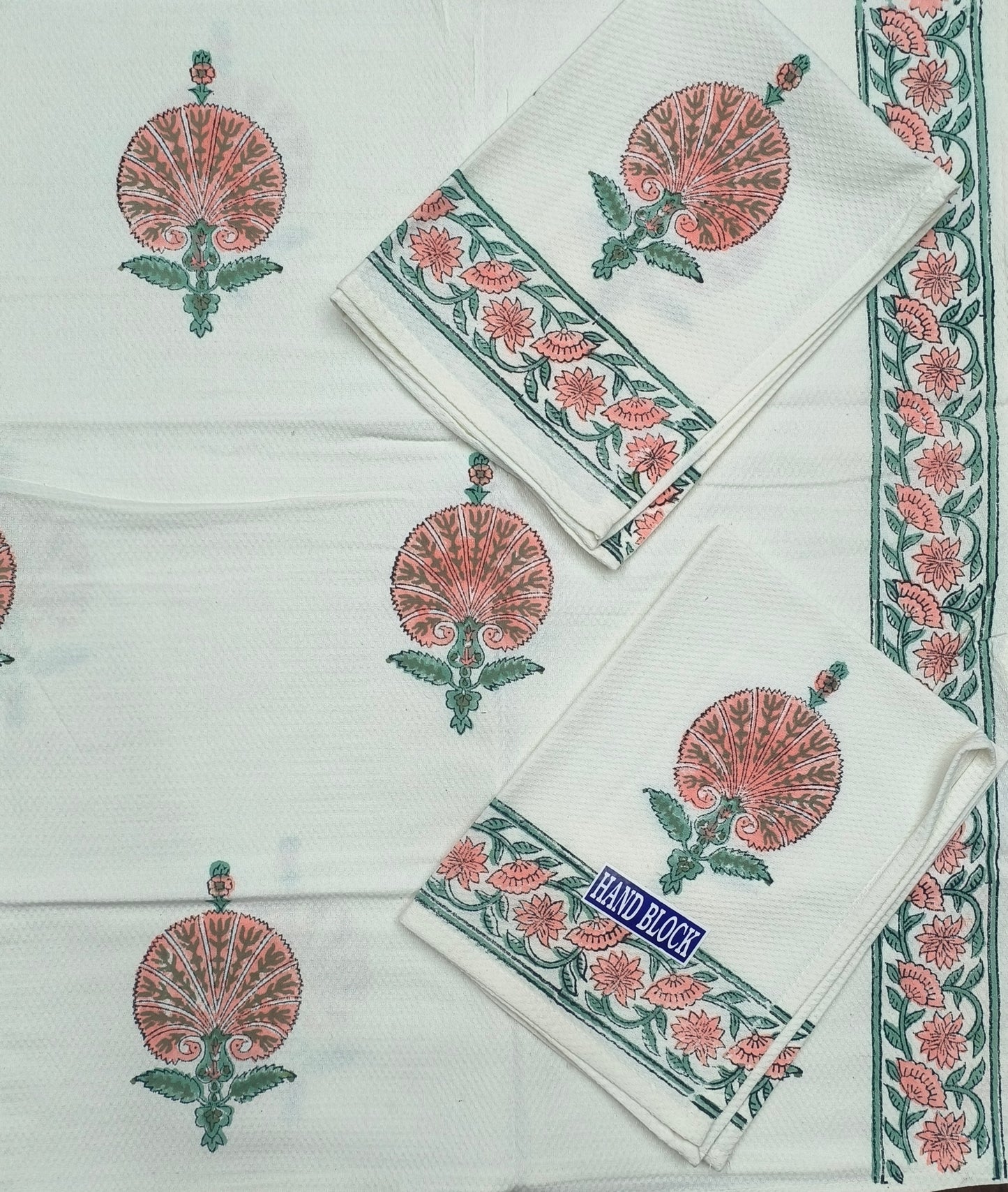 Jaipuri Hand-Block Printed Cotton Towel Set – Floral Heritage