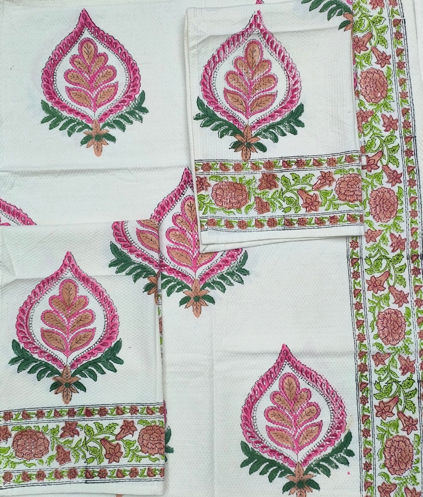 Jaipuri Hand-Block Printed Cotton Towel Set – Vibrant Floral Charm