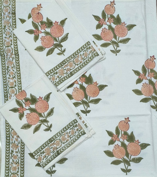 Handcrafted Jaipuri Cotton Towel Set – Pomegranate Elegance